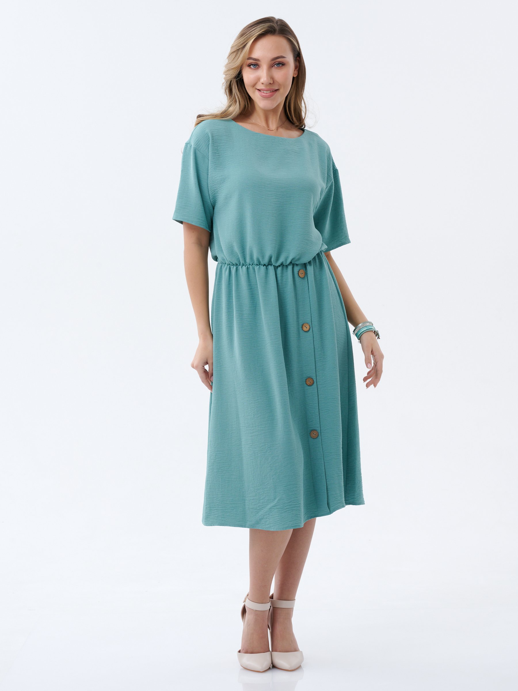 Платье шелковое с пуговицами мятное