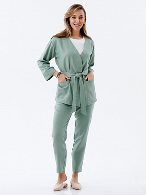  Жакет с поясом оливковый